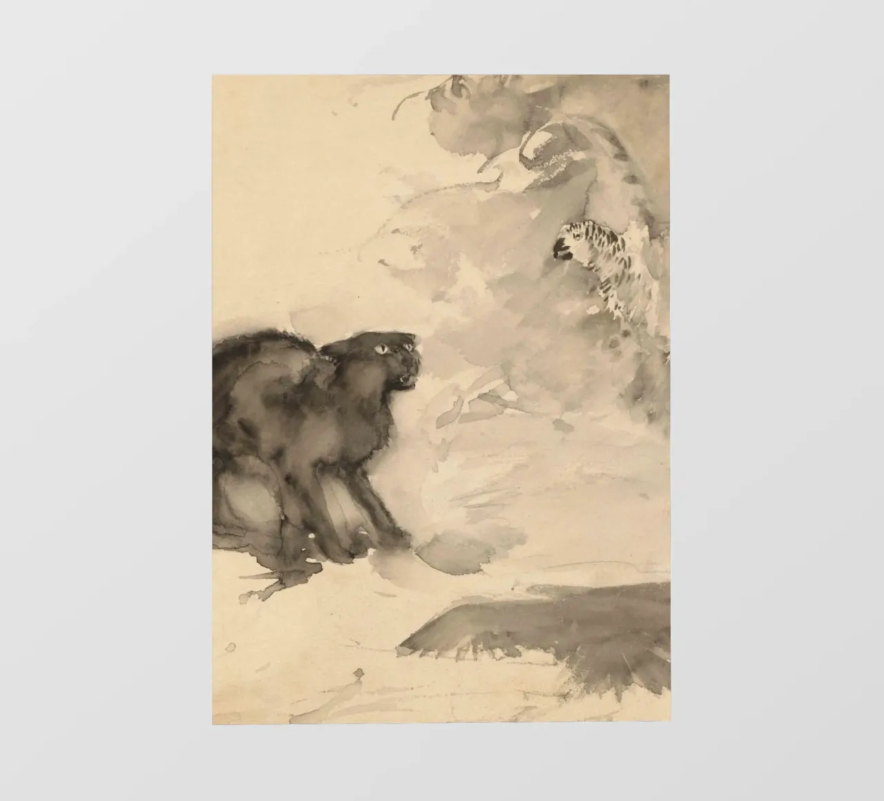 Scontro tra felini e uccelli d'epoca - Arte animale espressiva pellicola backlit da ClubArt