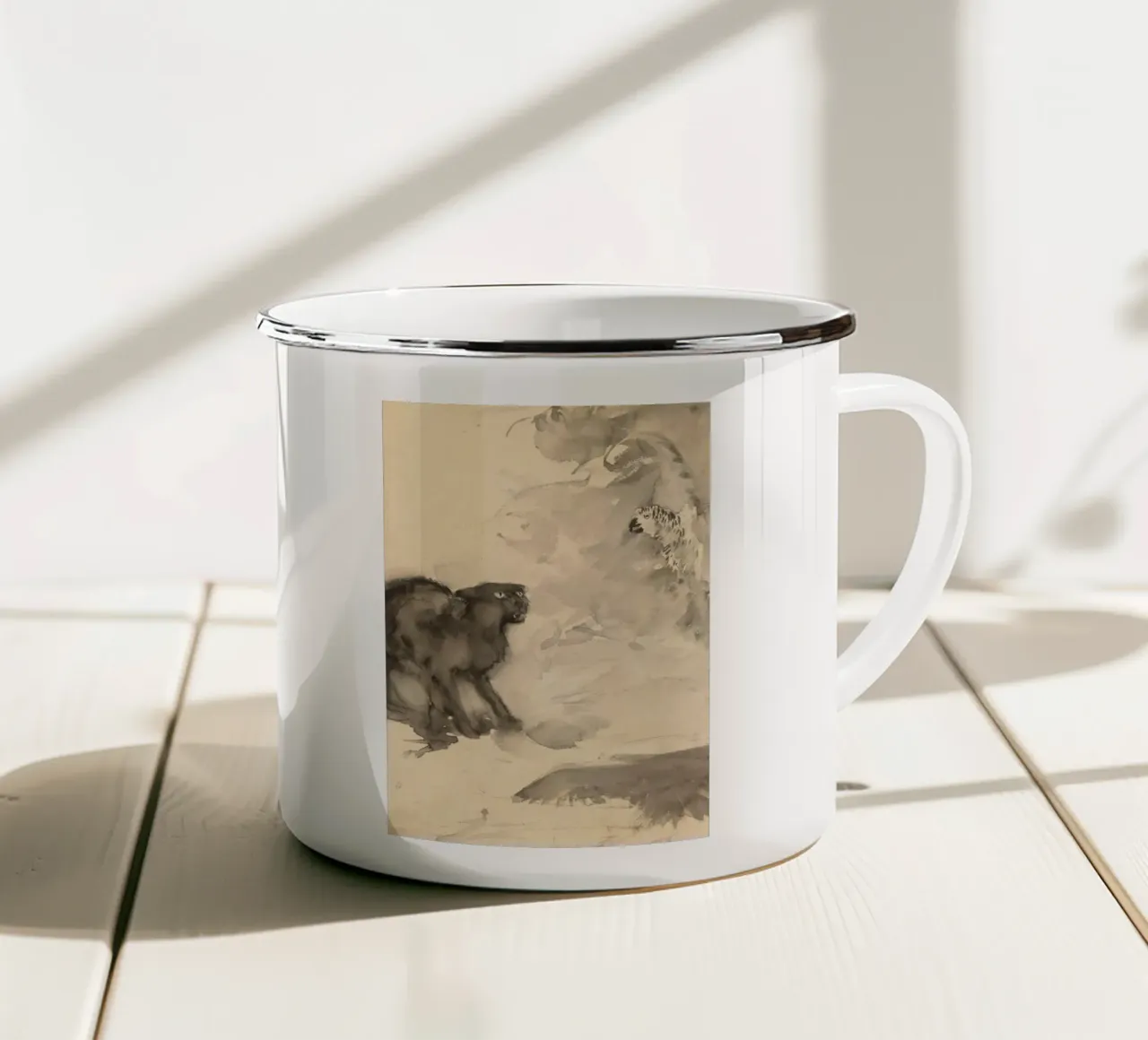 Scontro tra felini e uccelli d'epoca - Arte animale espressiva tazza in smalto da ClubArt