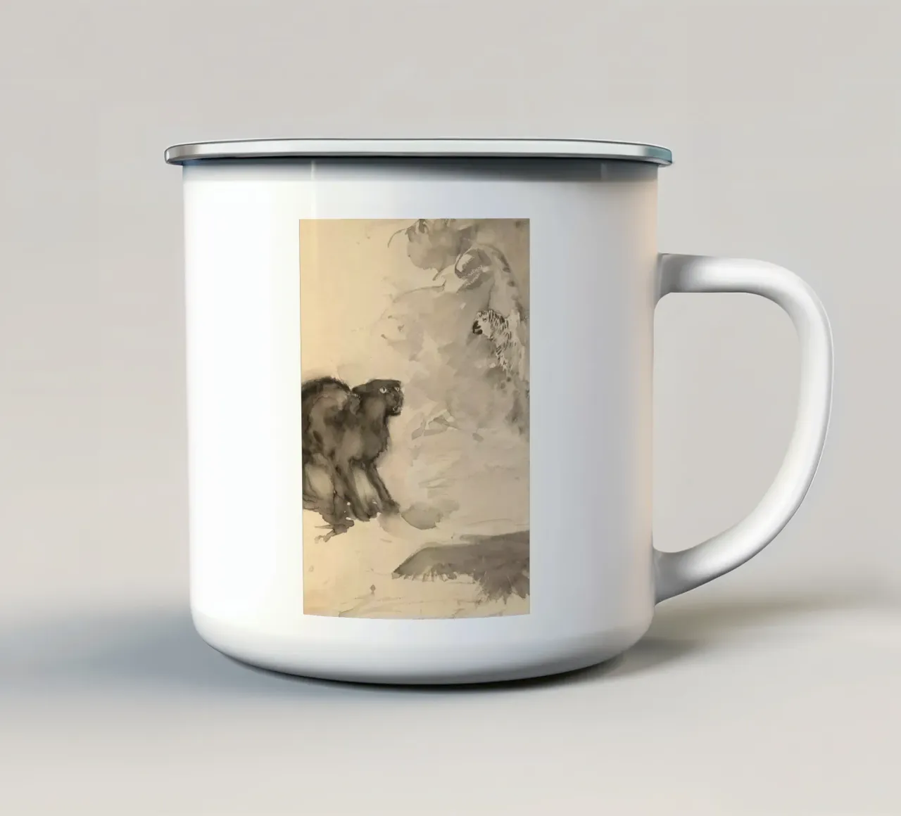Scontro tra felini e uccelli d'epoca - Arte animale espressiva tazza in smalto da ClubArt