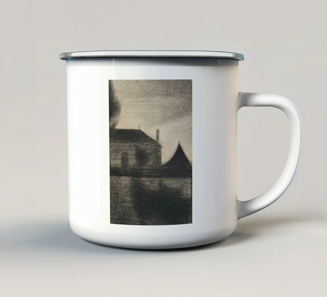 Casa lunatica al crepuscolo - Paesaggio atmosferico a carboncino tazza in smalto da ClubArt