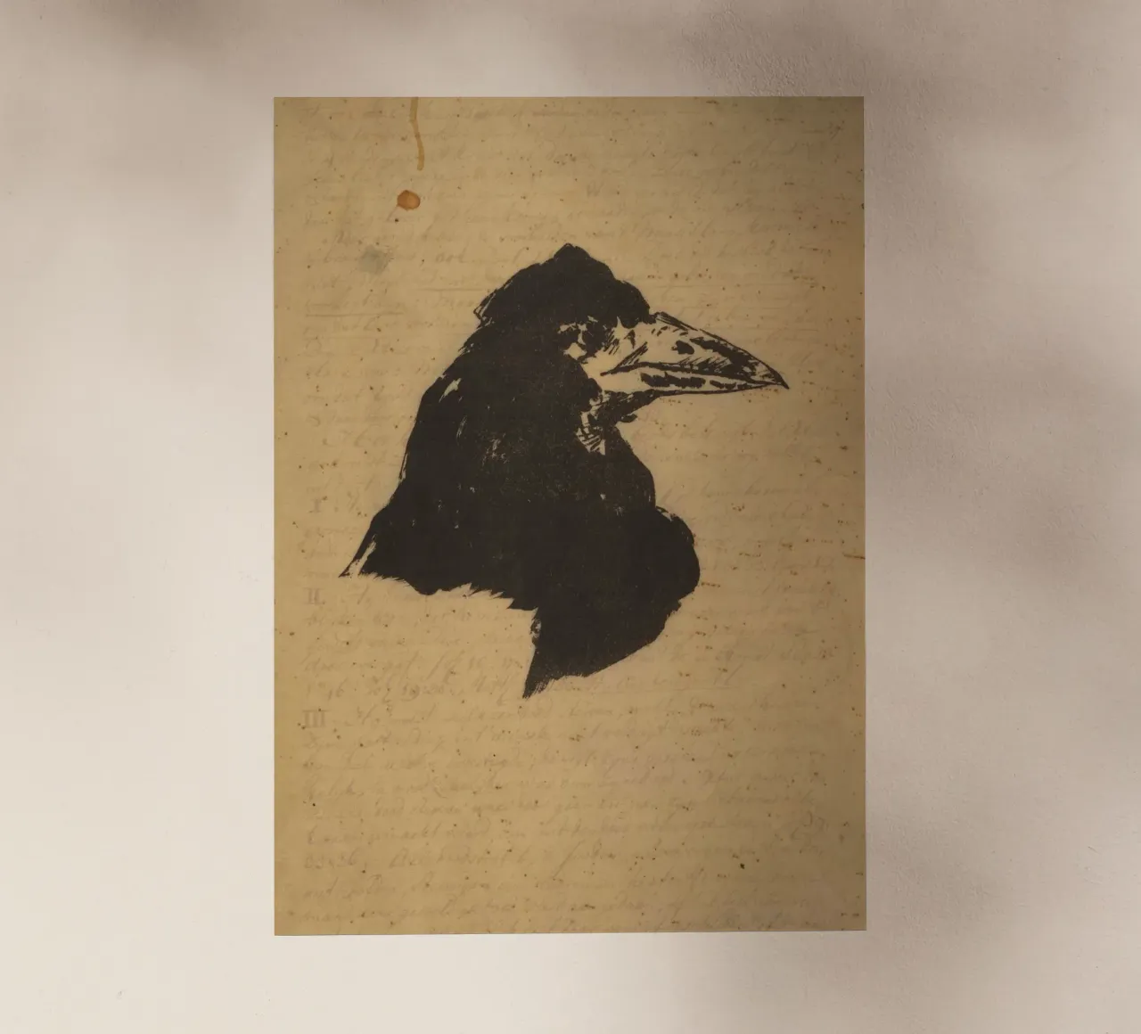 Silhouette vintage di testa di corvo - Dark Academia Bird Art pellicola backlit da ClubArt