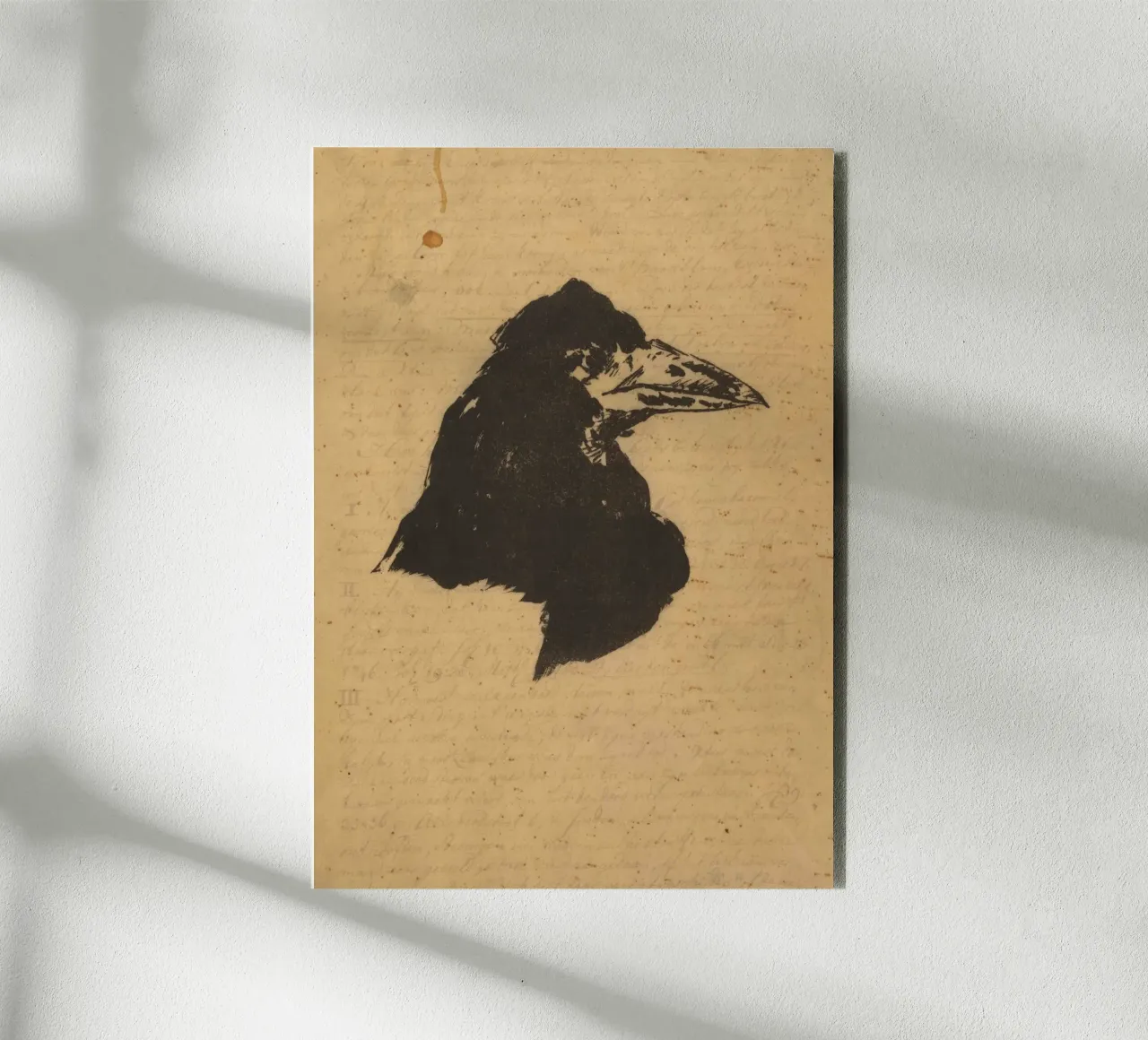 Silhouette vintage di testa di corvo - Dark Academia Bird Art alluminio dibond da ClubArt