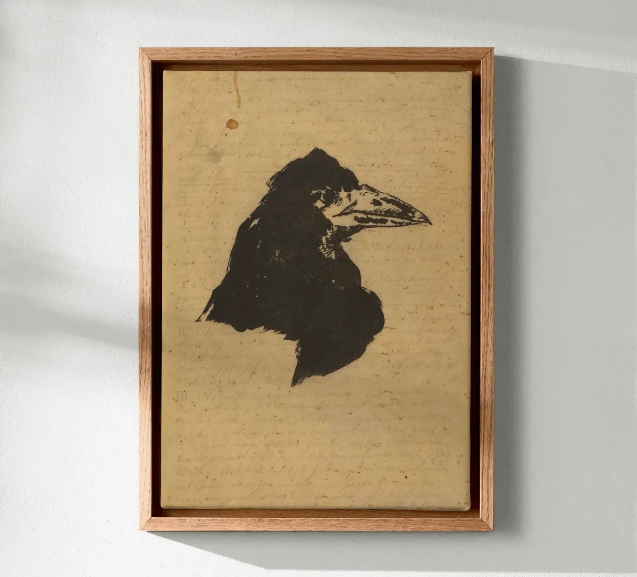 Silhouet van vintage ravenkop - Dark Academia Vogelkunst canvas met Baklijst van ClubArt