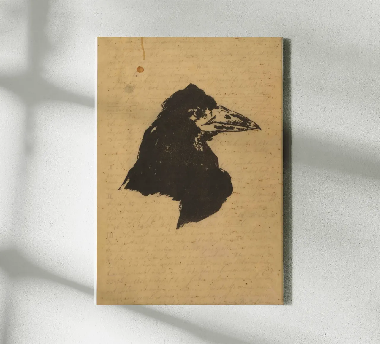 Silhouet van vintage ravenkop - Dark Academia Vogelkunst canvas met Baklijst van ClubArt