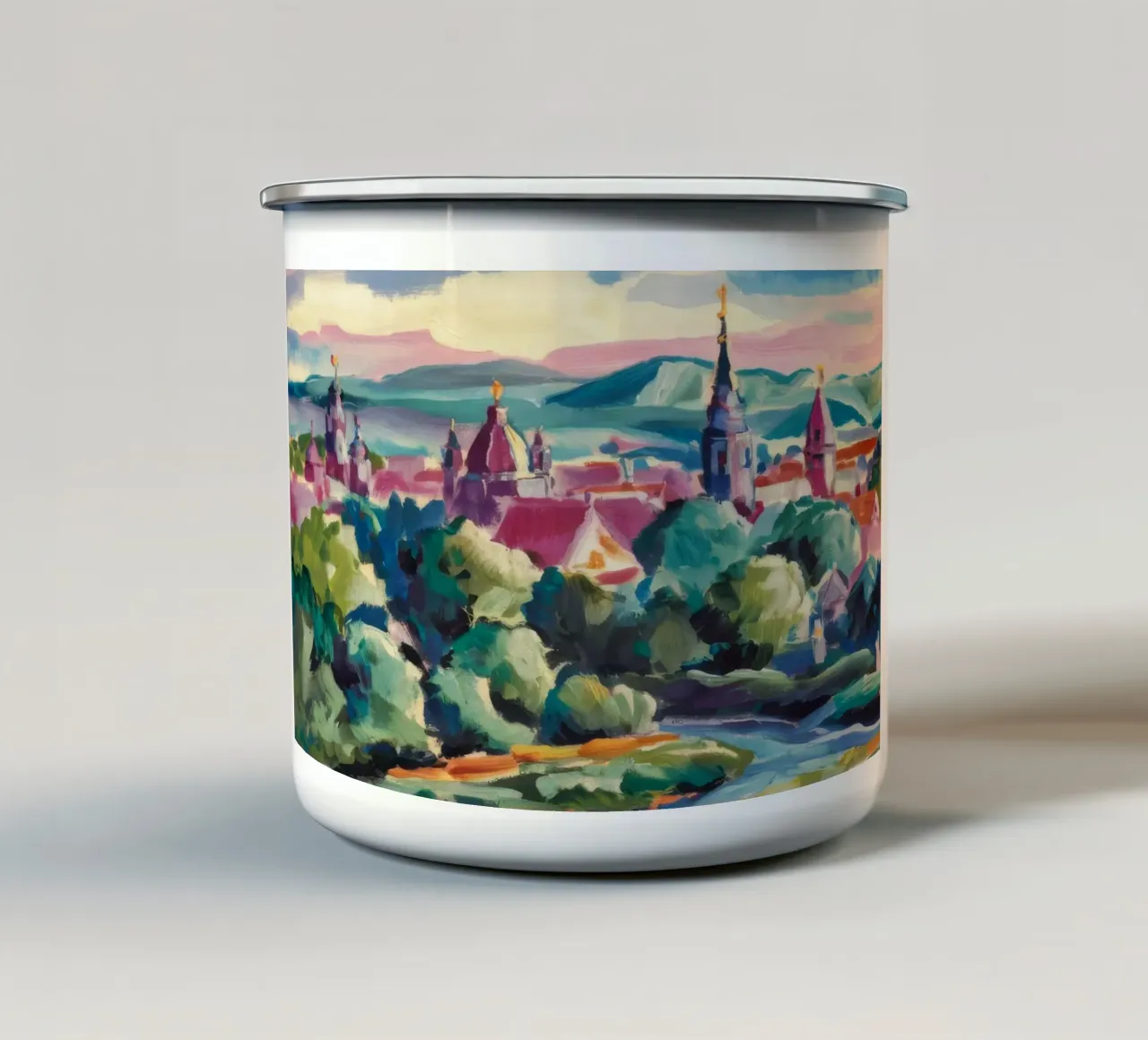 Vista Città di Hilltop tazza in smalto da Lush Essence
