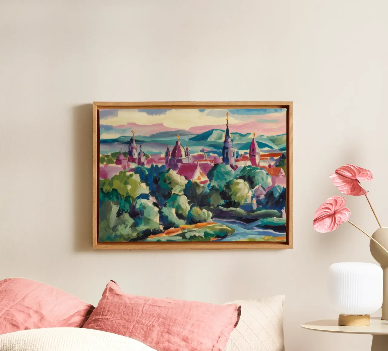 Hilltop Stadsuitzicht canvas met Baklijst van Lush Essence