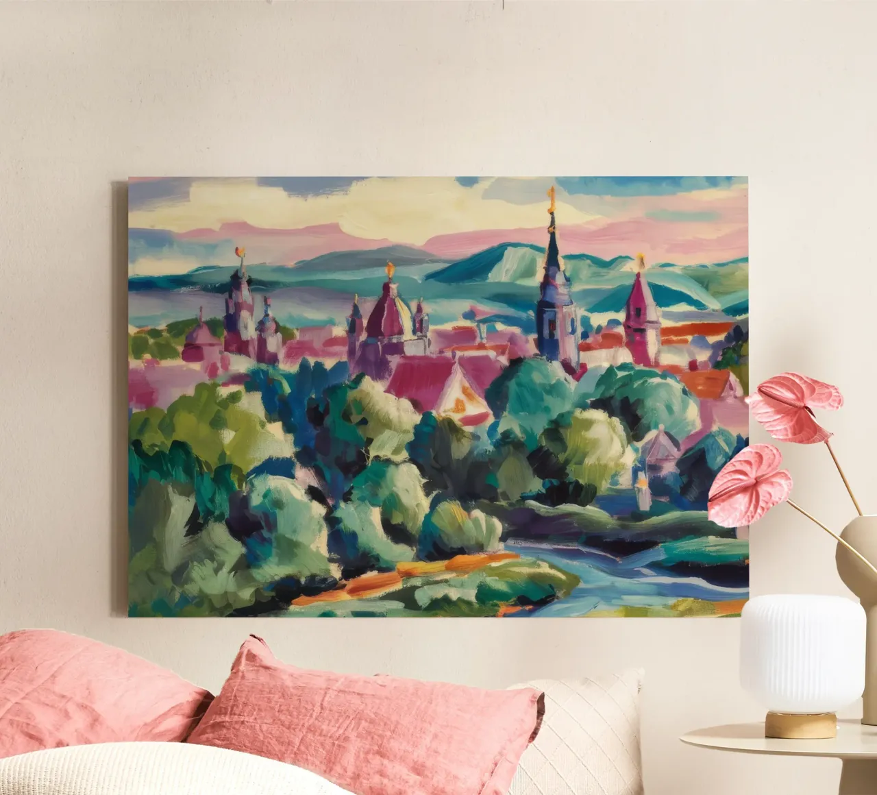 Hilltop Stadsuitzicht canvas met Baklijst van Lush Essence