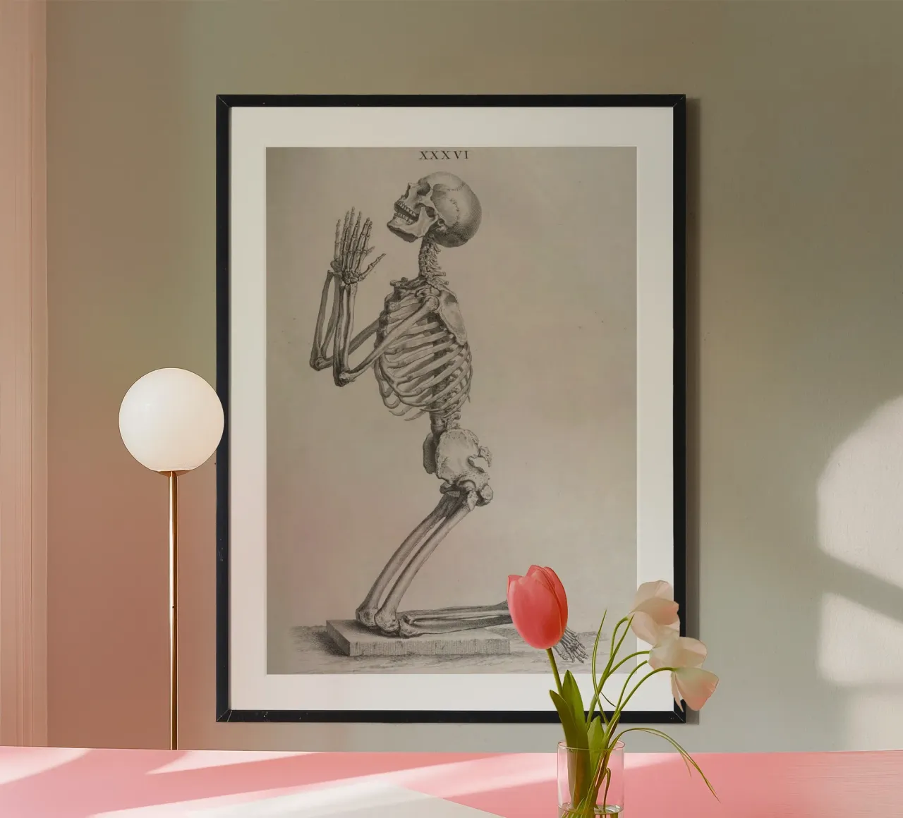 Anatomia dello scheletro pregante d'epoca - Arte medica di Dark Academia poster con telaio in plastica da ClubArt
