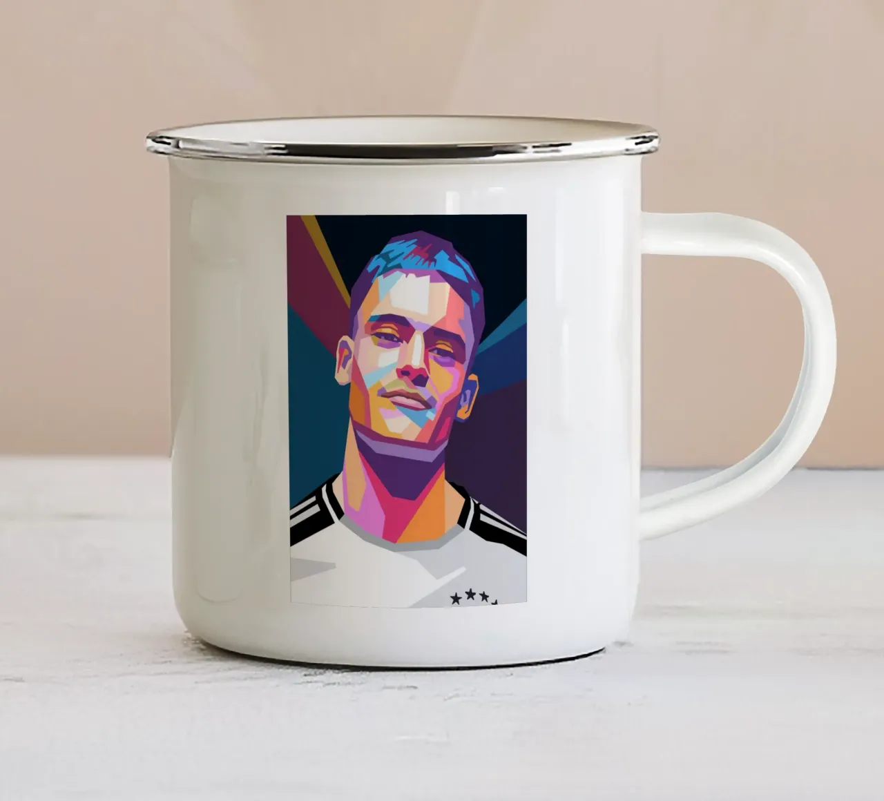 Ritratto pop art di Florian Wirtz tazza in smalto da Hantamrata