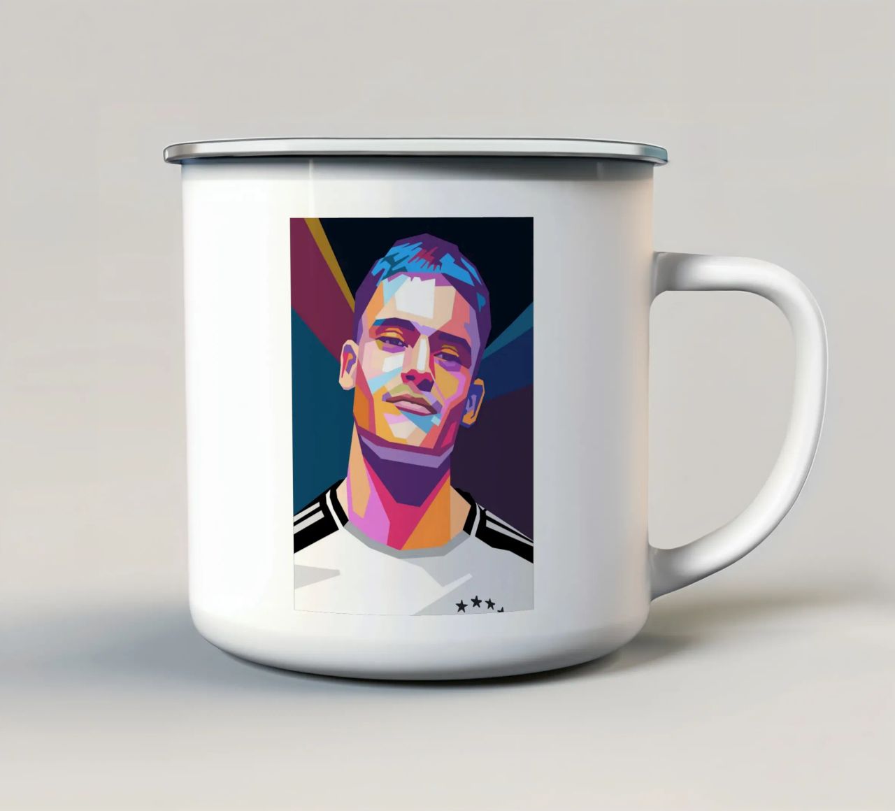 Ritratto pop art di Florian Wirtz tazza in smalto da Hantamrata