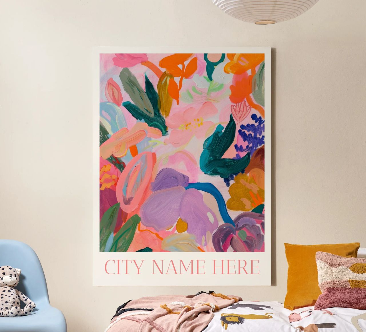 Personalized Poster, Abstract Floral Print, Custom City Name canvas by Boheme