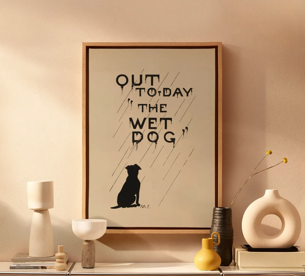 Poster d'epoca "The Wet Dog" - Cane silhouette pioggia Art tela con Cornice a cassetta da ClubArt
