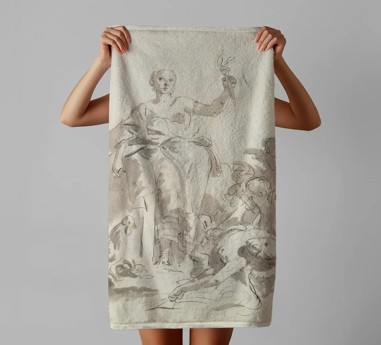 Vintage Allegorical Figure with Torch - Classical Sketch Art towel by ClubArt