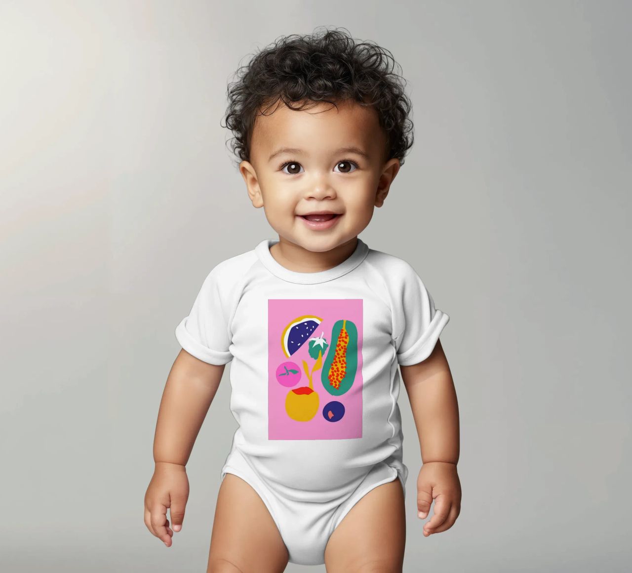 Fruity Technicolor Mix 2 short-sleeve baby romper by Mariery Young