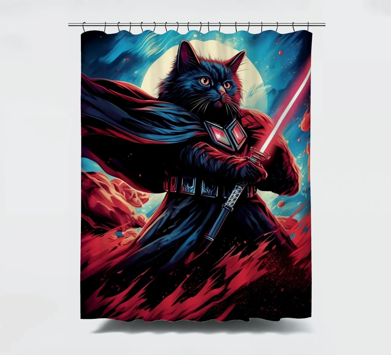 Gatto Darth Vader con spada laser tenda da doccia da Fleur de Lys