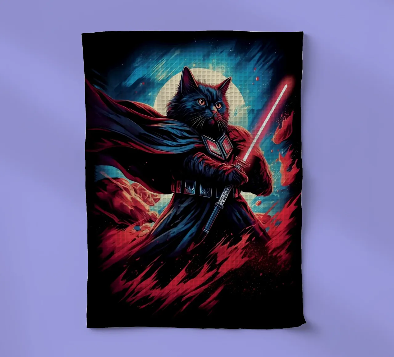 Darth Vader Cat with Lightsaber tea towel by Fleur de Lys