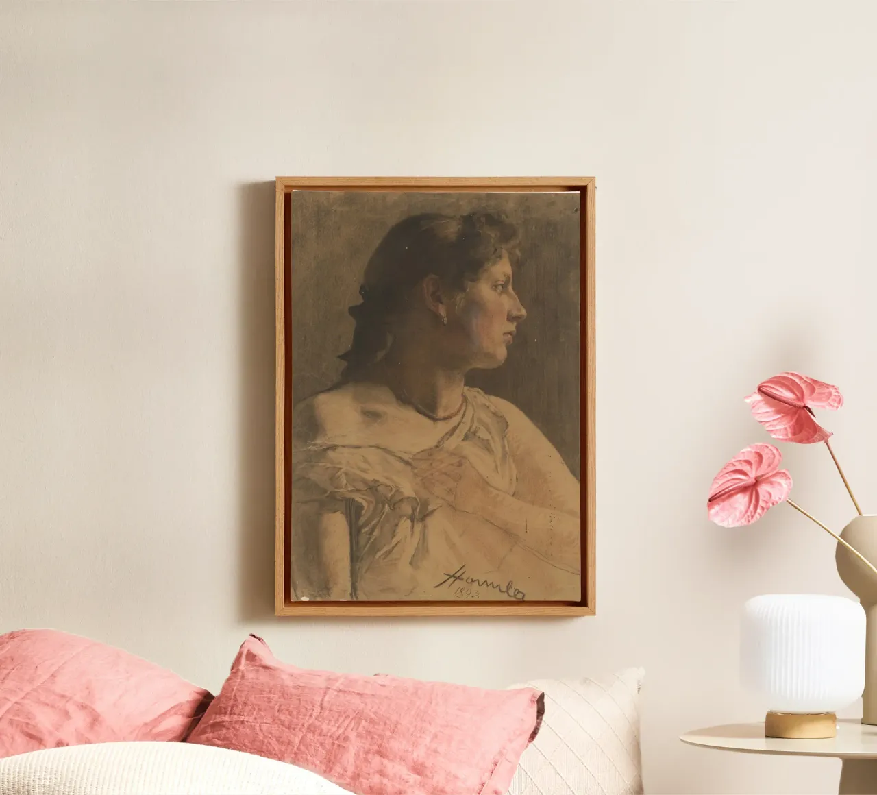 H. A. Houben - Ritratto femminile d'epoca - Studio accademico d'arte tela con Cornice a cassetta da ClubArt