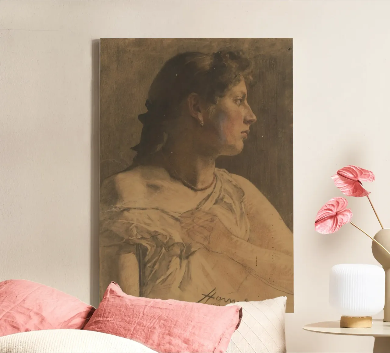 H. A. Houben - Ritratto femminile d'epoca - Studio accademico d'arte tela con Cornice a cassetta da ClubArt