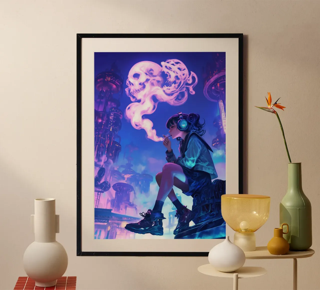 Anime Cyberpunk Ragazza che fuma poster da Fleur de Lys