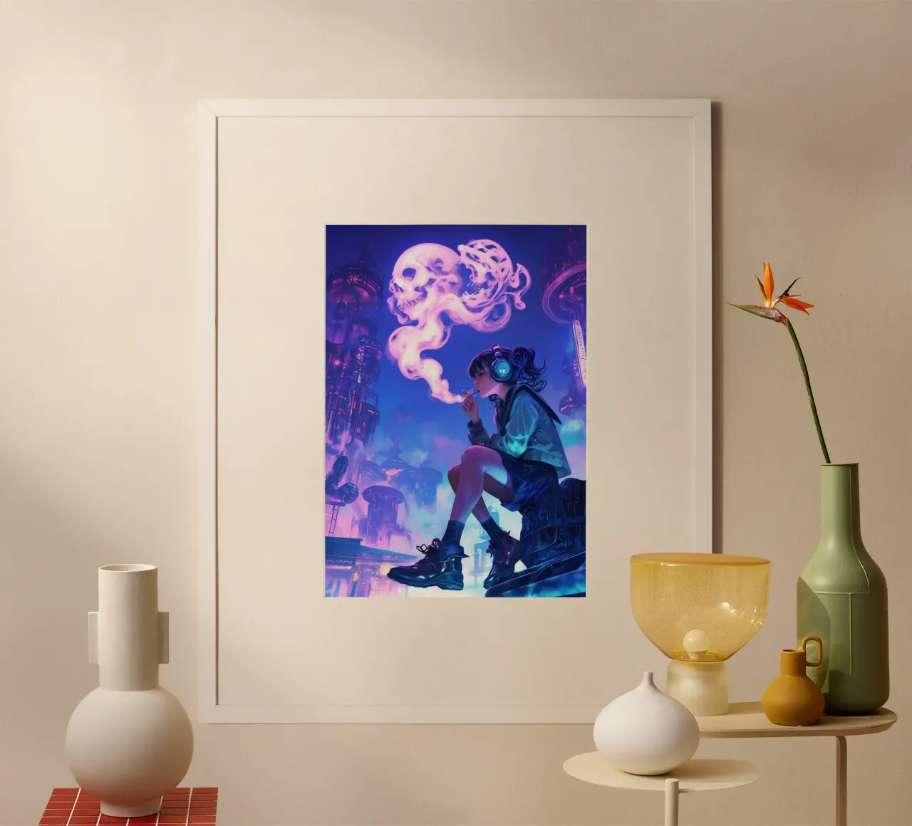 Anime Cyberpunk Ragazza che fuma poster da Fleur de Lys