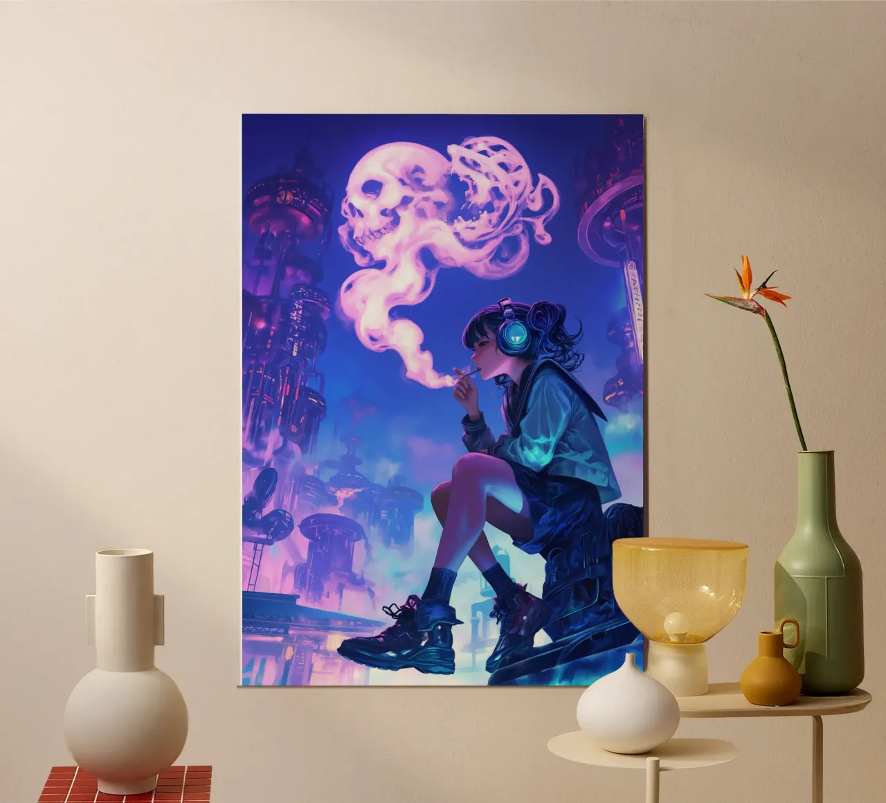 Anime Cyberpunk Ragazza che fuma poster da Fleur de Lys