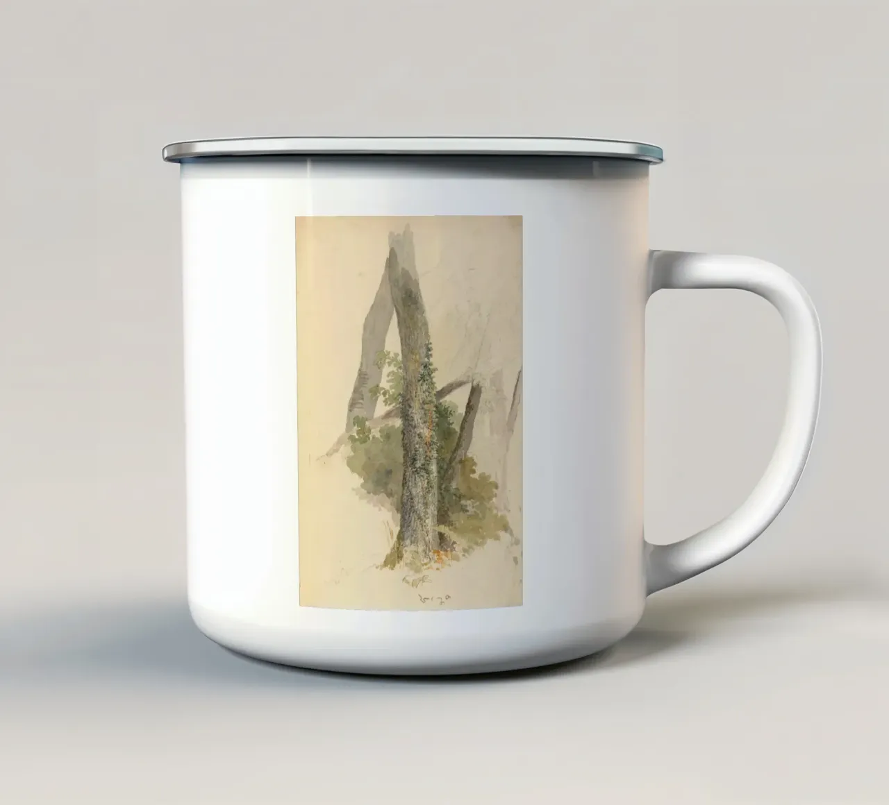 Studio di tronco d'albero muschiato vintage - Arte naturalistica rustica tazza in smalto da ClubArt