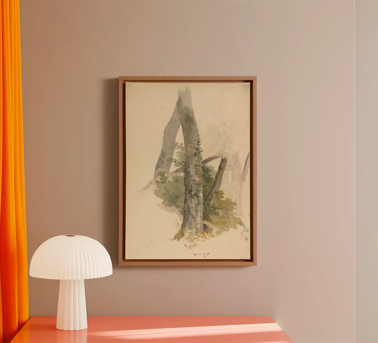Vintage Mossy Tree Trunk Study - Rustic Nature Art canvas with Floater frame by ClubArt