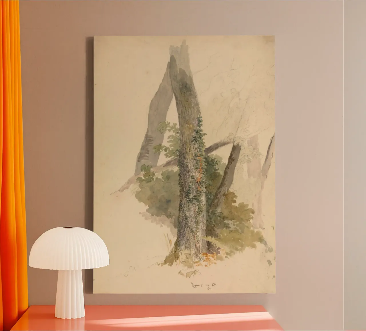 Vintage Mossy Tree Trunk Study - Rustic Nature Art canvas with Floater frame by ClubArt
