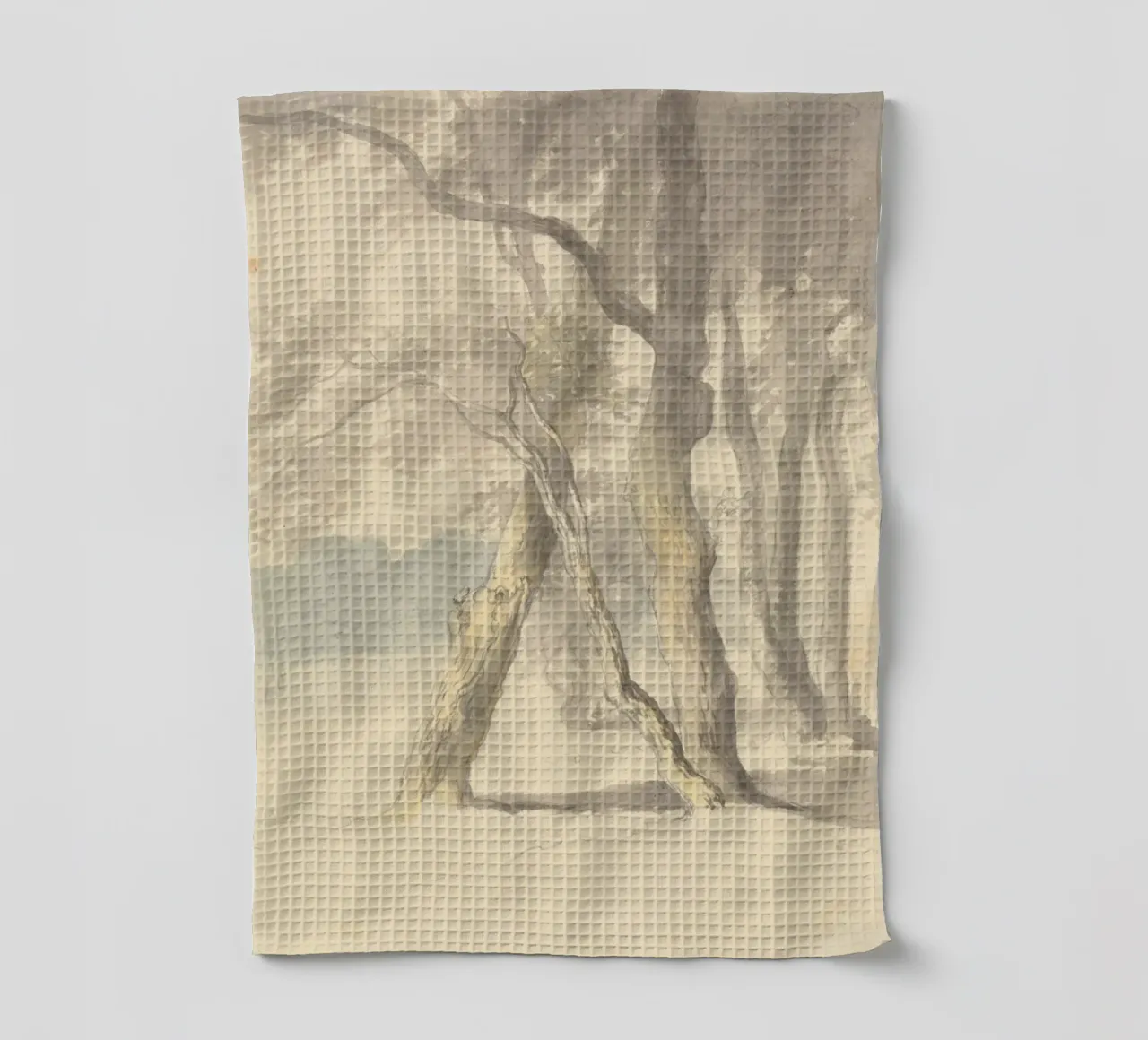 Vintage Woodland Tree Study - Serene Nature Art Print tea towel by ClubArt