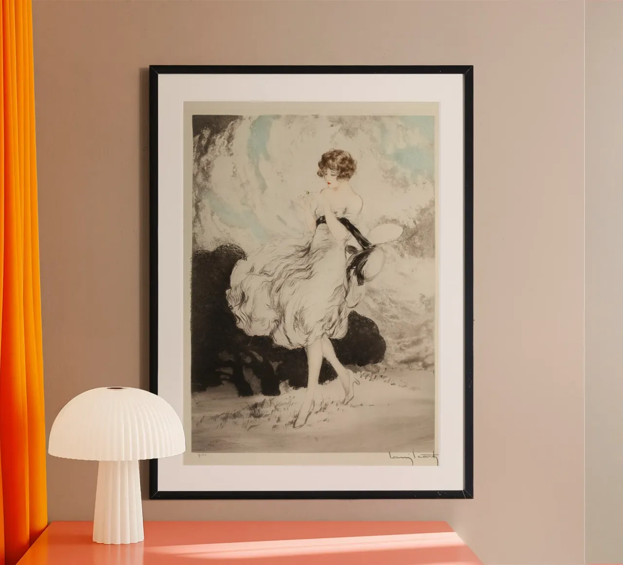 Louis Icart - Flapper in Wind - Art Deco Mode Druck Poster von ClubArt