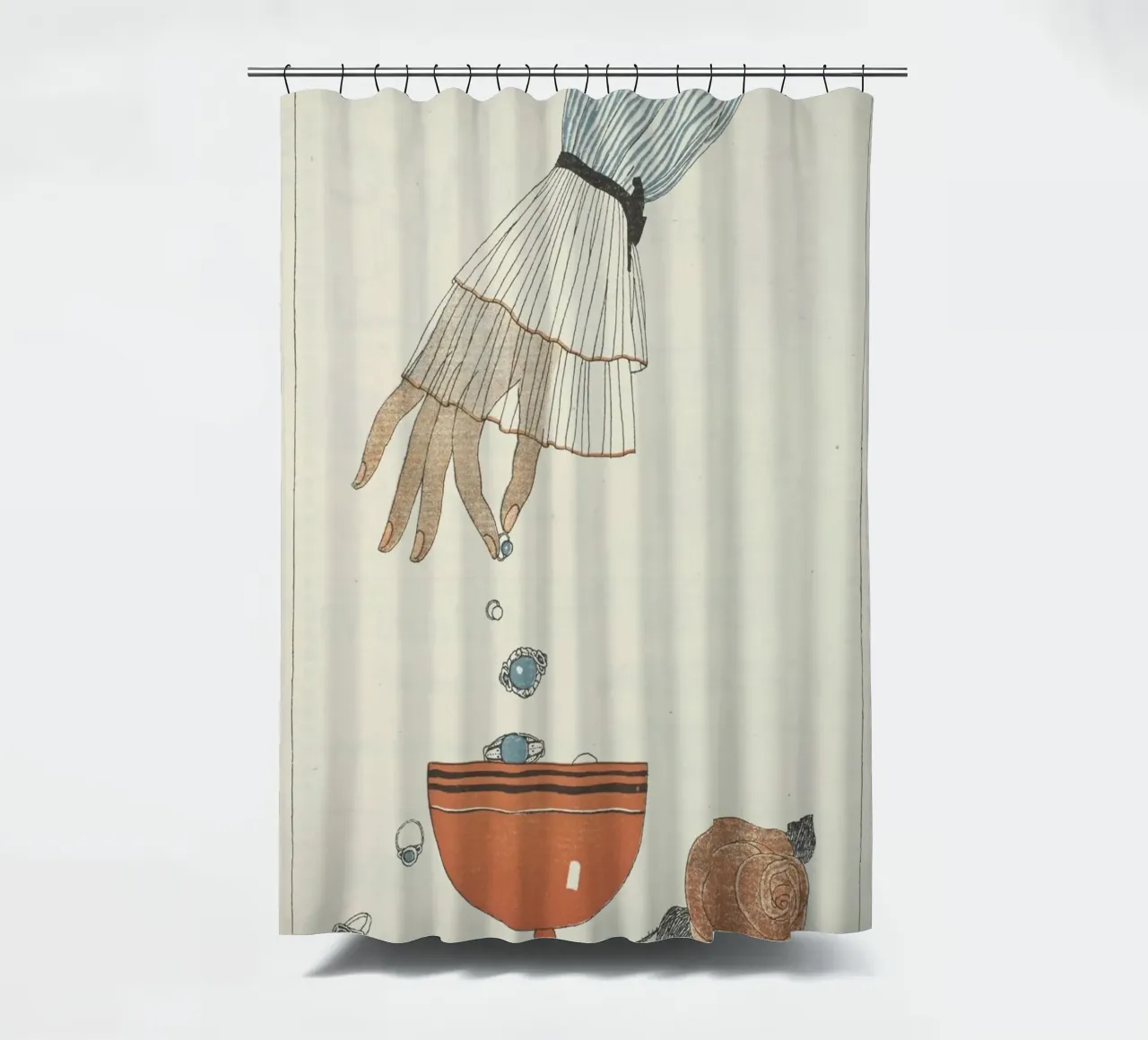 George Barbier - "Hand Dropping Pearls" - Art Deco Fashion A shower curtain by ClubArt