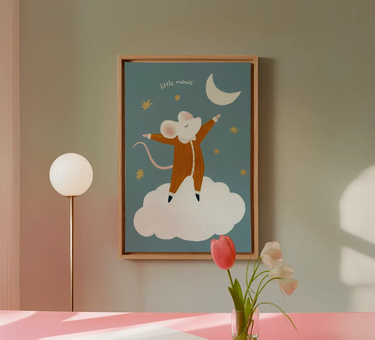 Little Mouse Nursery Print, Arte para el cuarto de juegos lienzo con Marco flotante de Little Lola