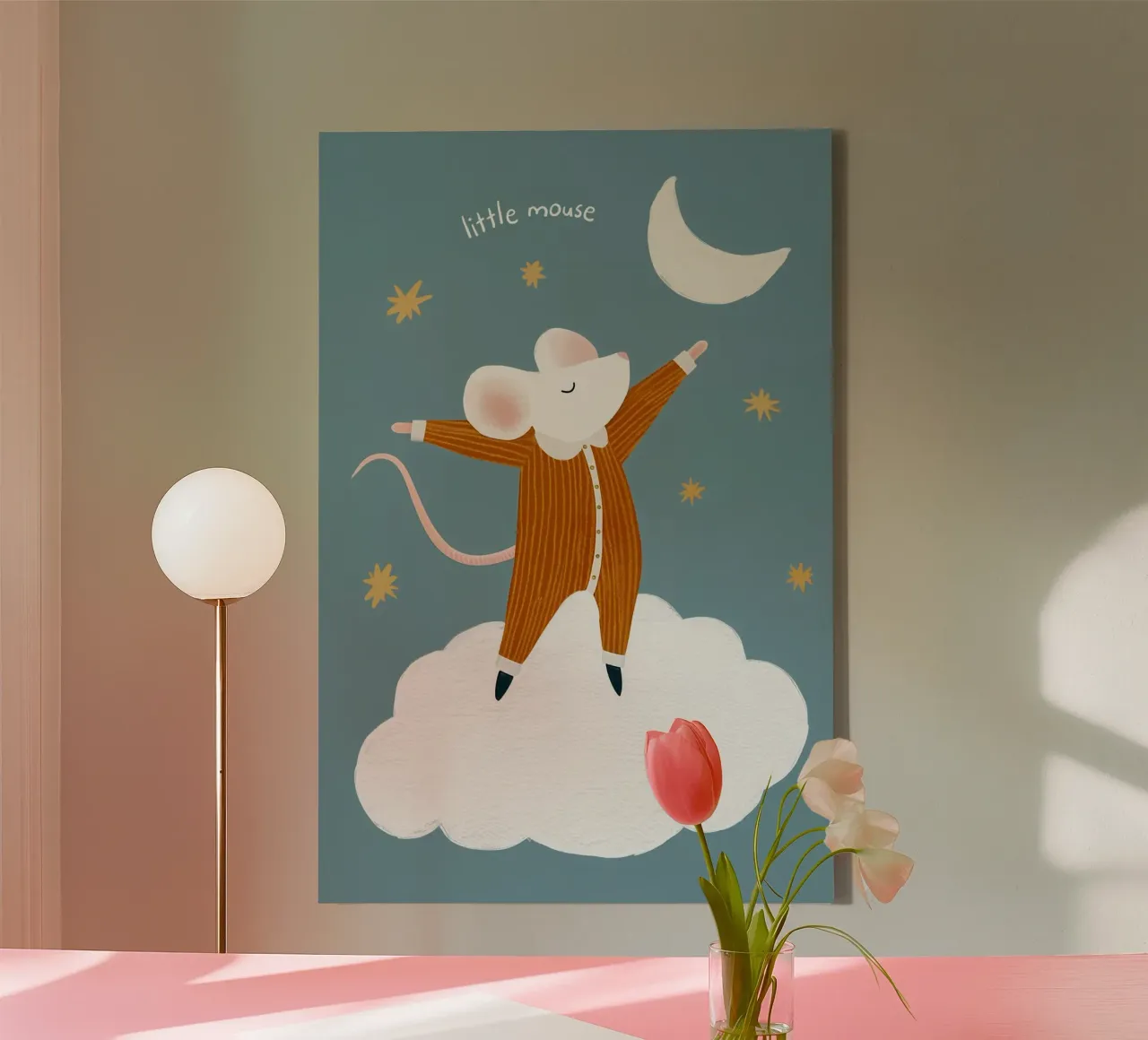 Little Mouse Nursery Print, Arte para el cuarto de juegos lienzo con Marco flotante de Little Lola