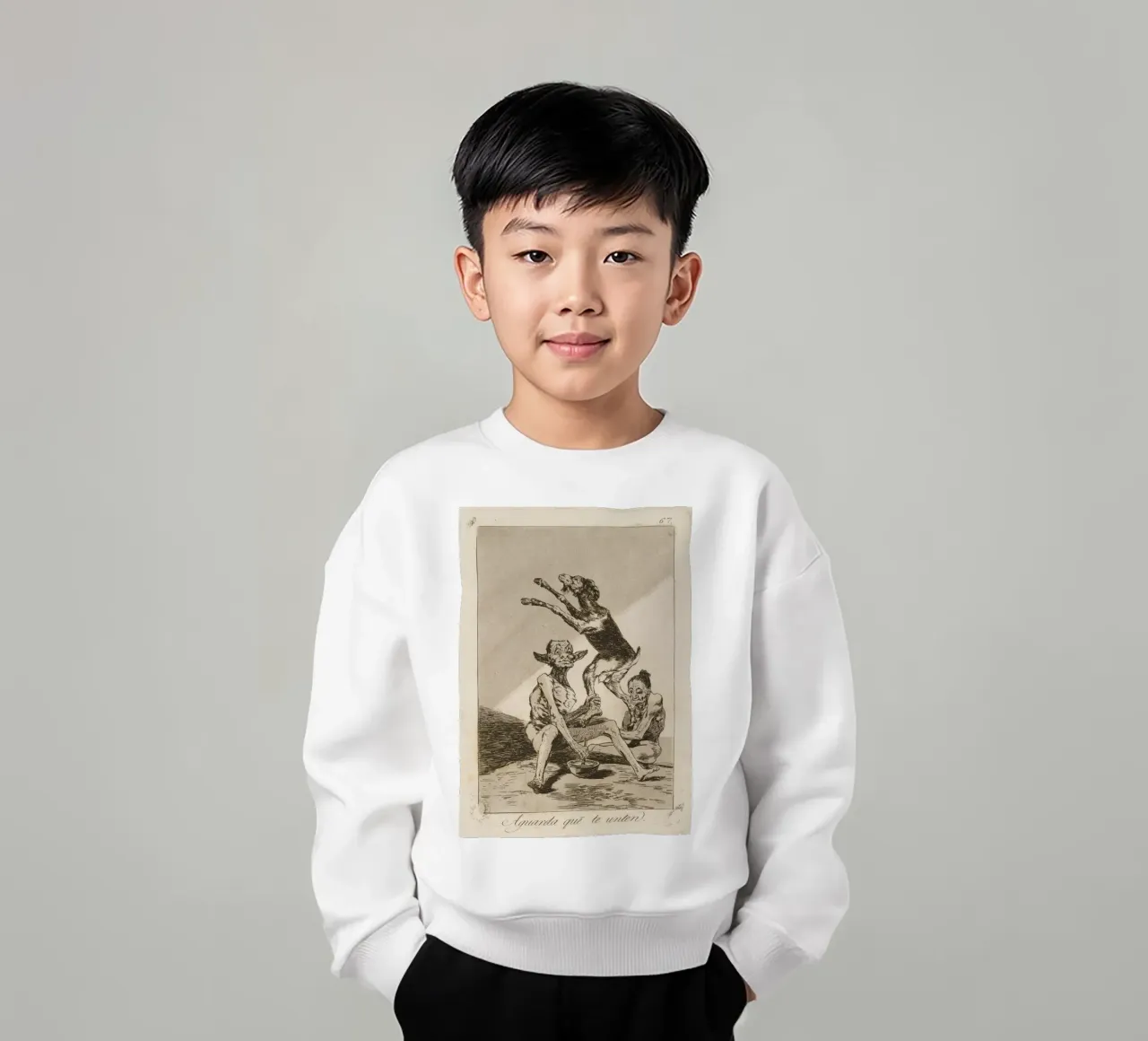 Goya - "Aspettare di essere imbrattati" - Caprichos Dark Art felpa bambino da ClubArt