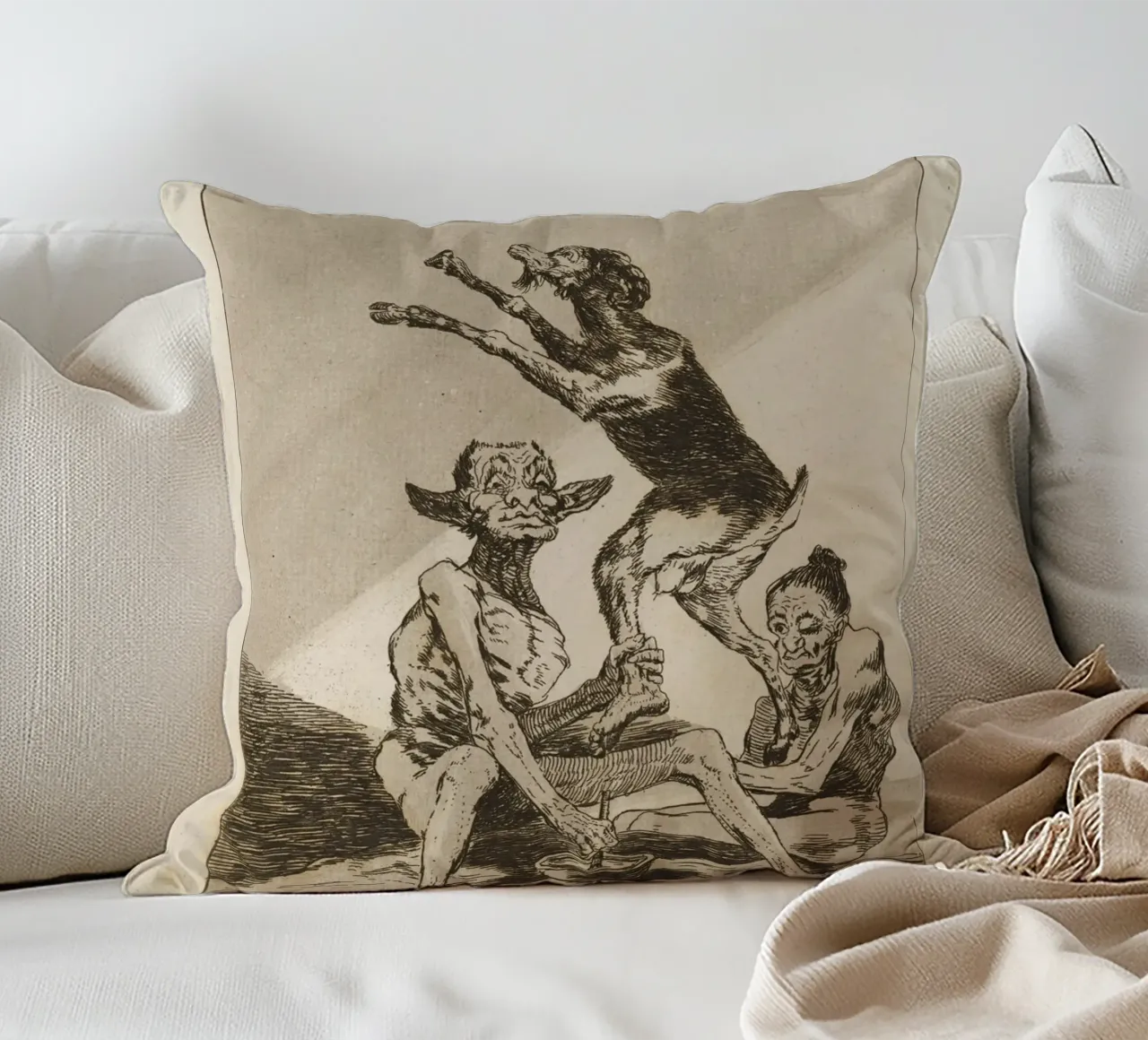 Goya - "Aspettare di essere imbrattati" - Caprichos Dark Art cuscino da ClubArt