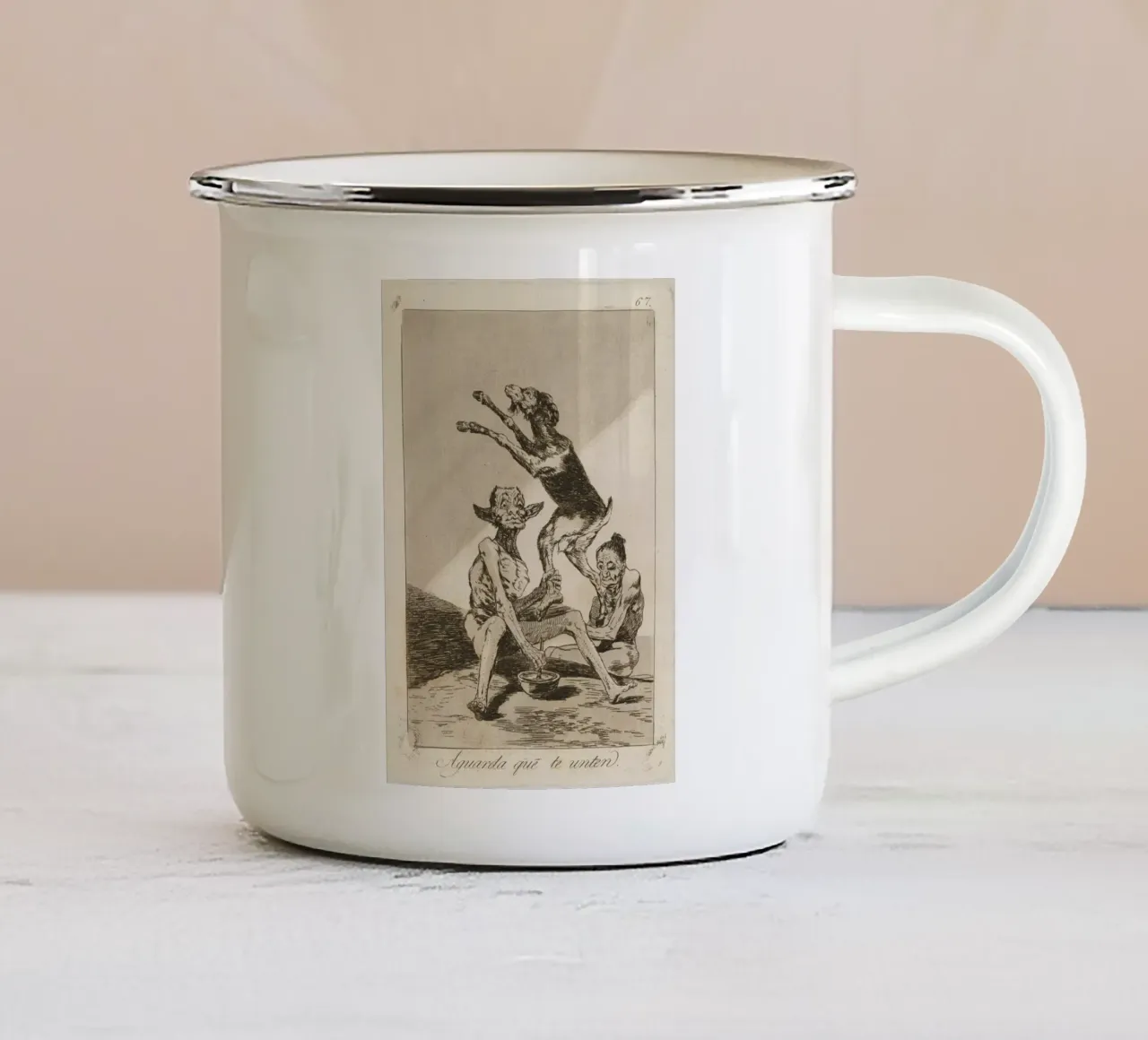 Goya - "Aspettare di essere imbrattati" - Caprichos Dark Art tazza in smalto da ClubArt