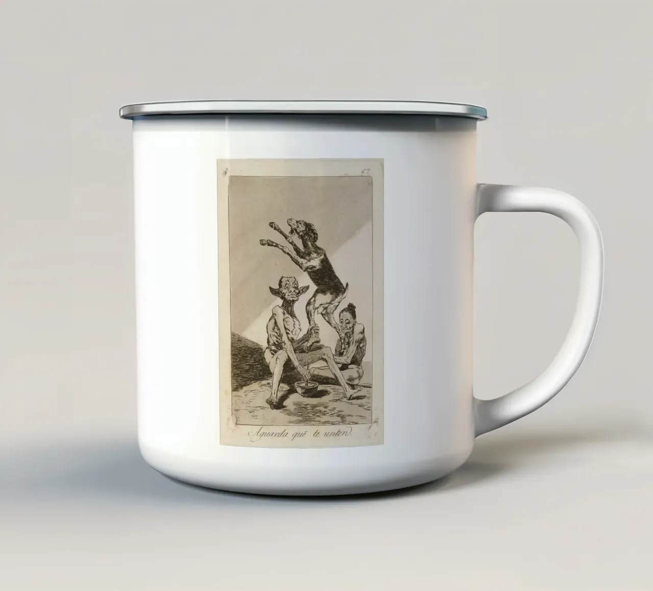 Goya - "Aspettare di essere imbrattati" - Caprichos Dark Art tazza in smalto da ClubArt
