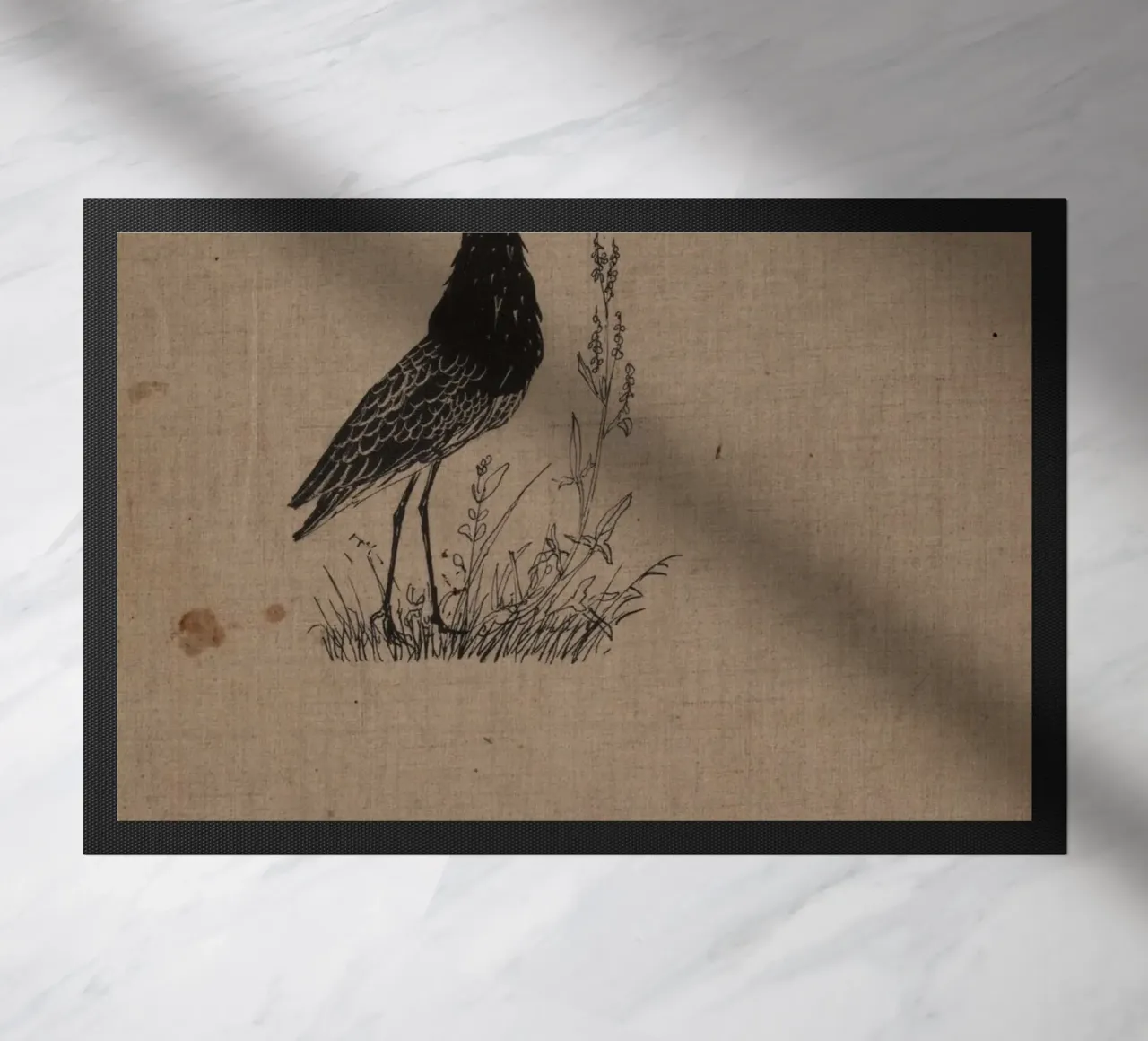 Silhouette di uccello piovanello d'annata - Incisione naturalistica zerbino da ClubArt