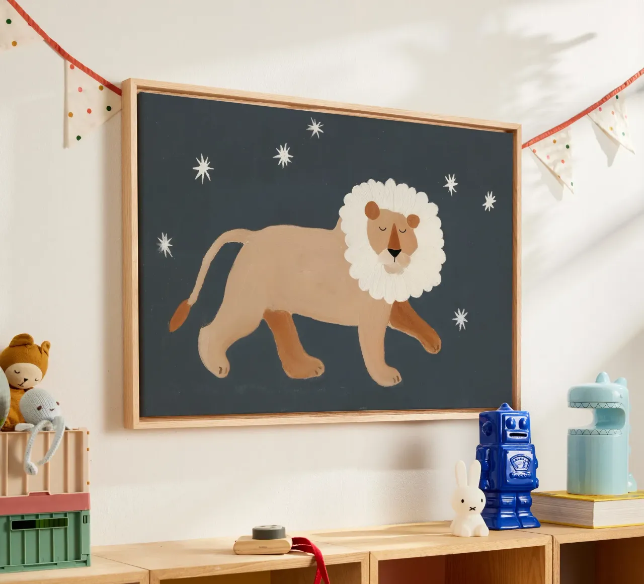 Leeuw Poster, leeuwen muurkunst, Safari Drcor canvas met Baklijst van Little Lola