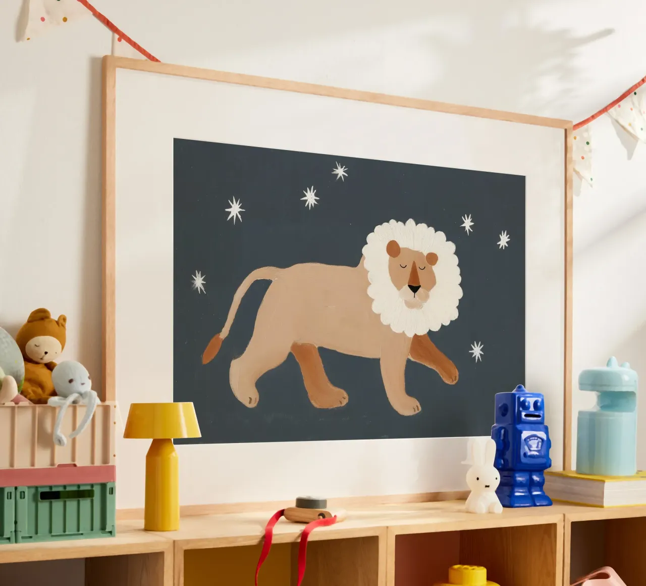 Leeuw Poster, leeuwen muurkunst, Safari Drcor poster met houten frame van Little Lola