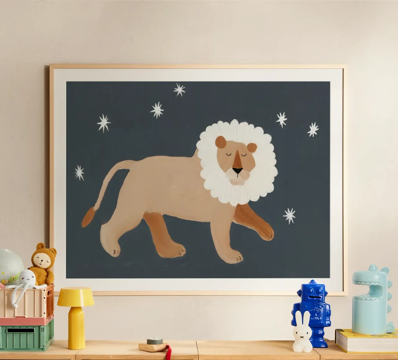 Leeuw Poster, leeuwen muurkunst, Safari Drcor poster met houten frame van Little Lola