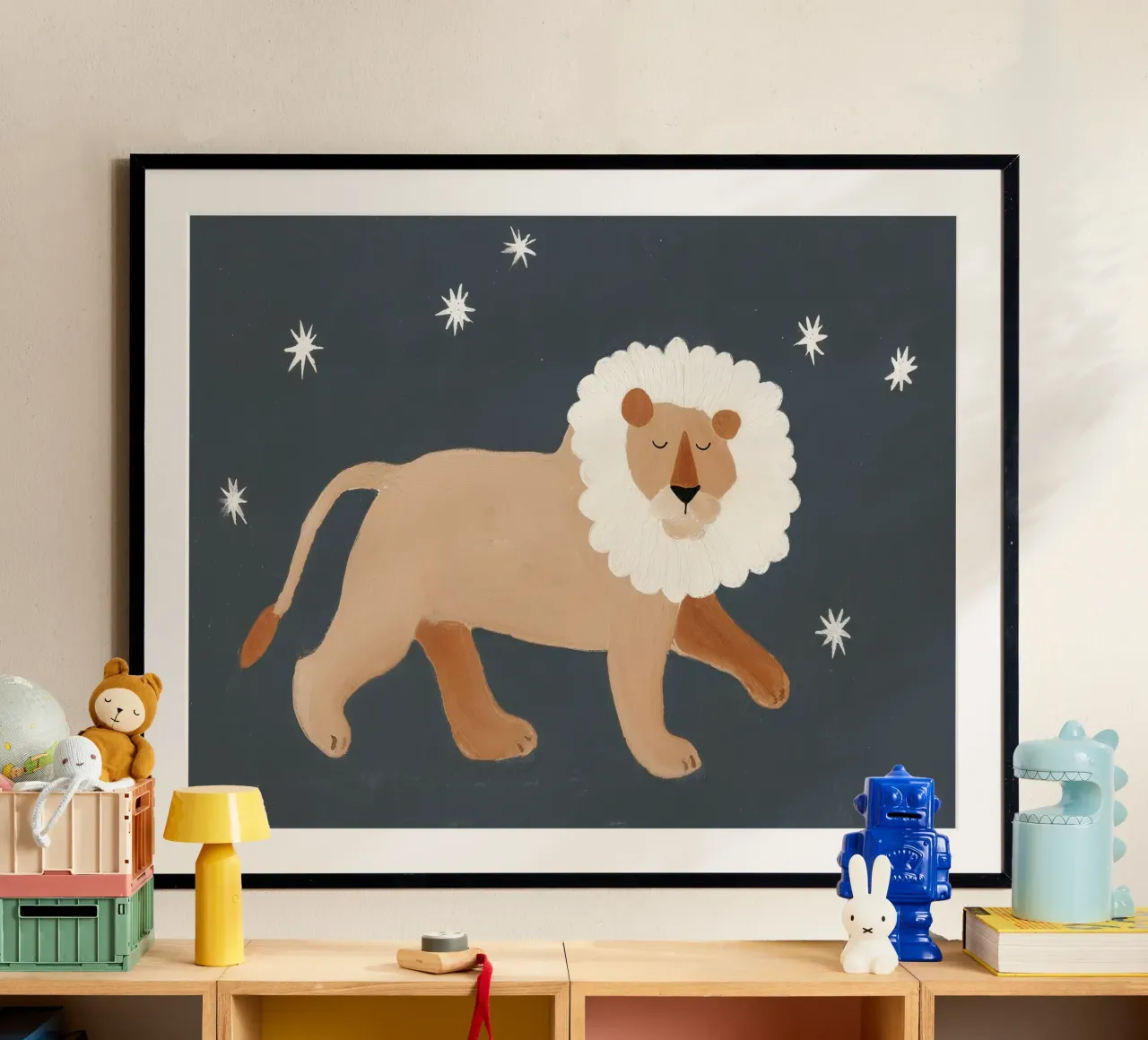 Leeuw Poster, leeuwen muurkunst, Safari Drcor poster met houten frame van Little Lola