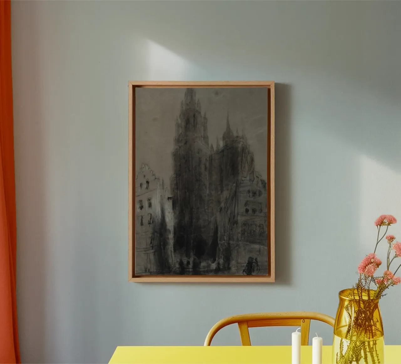 Sfeervol gotisch stadsgezicht - Dark Academia Architectural Art canvas met Baklijst van ClubArt