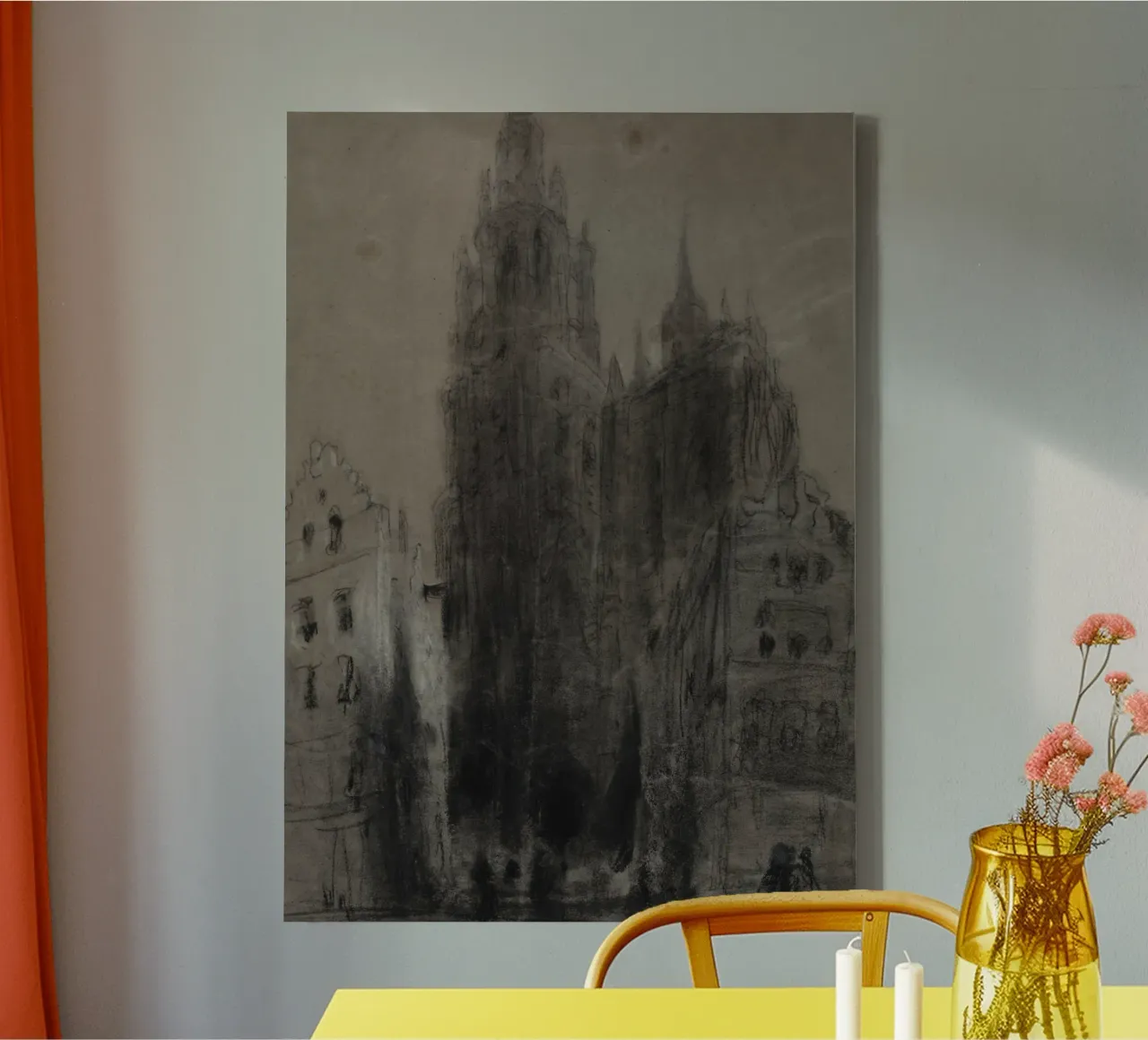 Sfeervol gotisch stadsgezicht - Dark Academia Architectural Art canvas met Baklijst van ClubArt