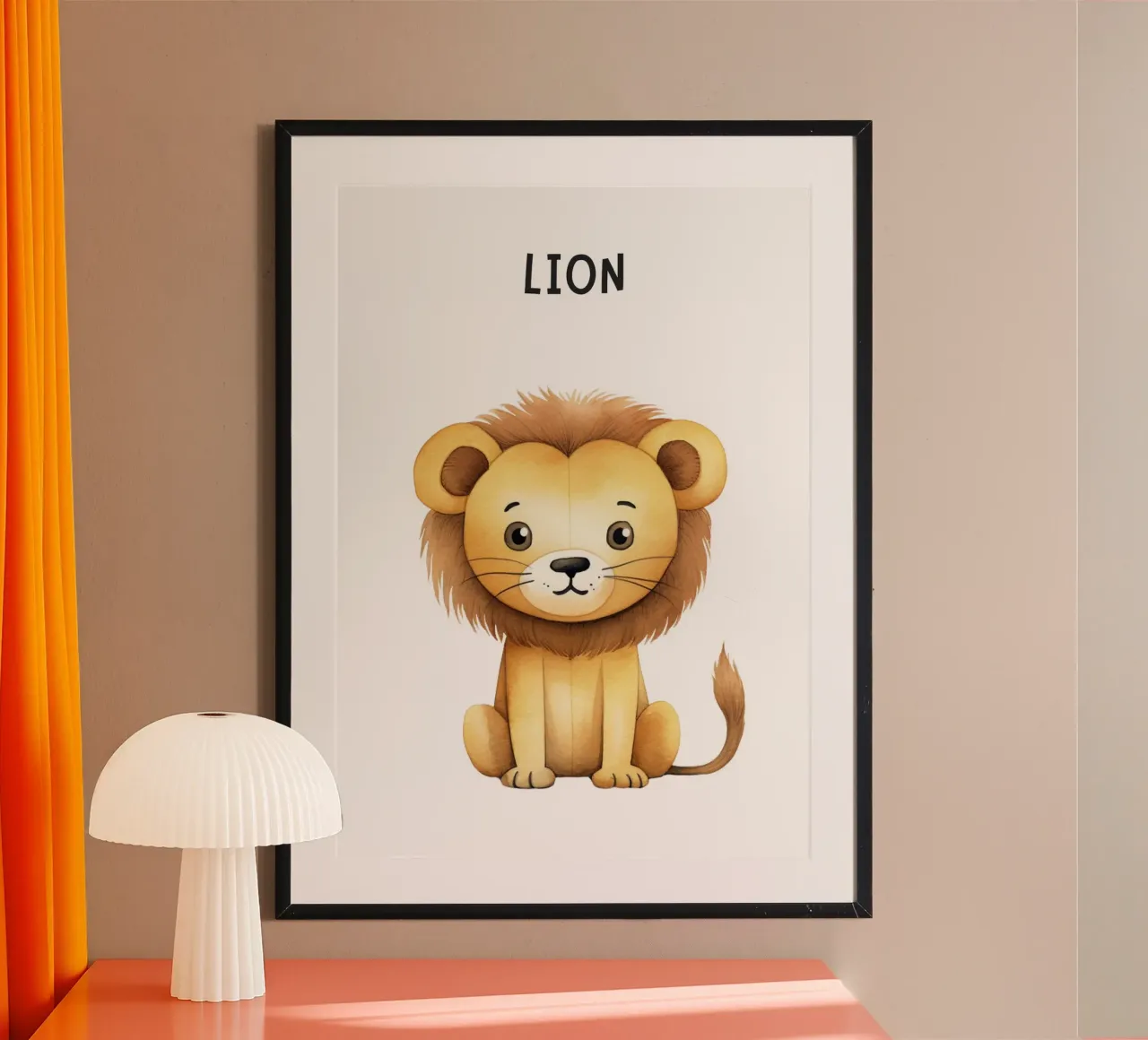 Stampa d'arte ad acquerello di un simpatico leone - Decorazioni per l'asilo nido e per bambini. poster con telaio in alluminio da ClubArt