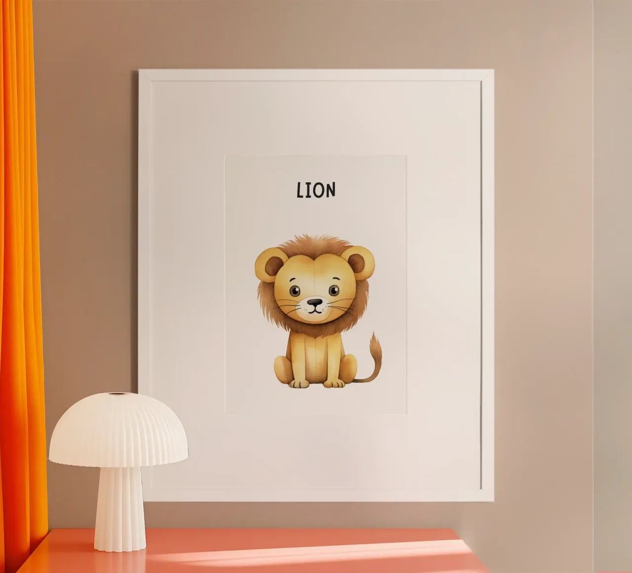 Stampa d'arte ad acquerello di un simpatico leone - Decorazioni per l'asilo nido e per bambini. poster con telaio in alluminio da ClubArt