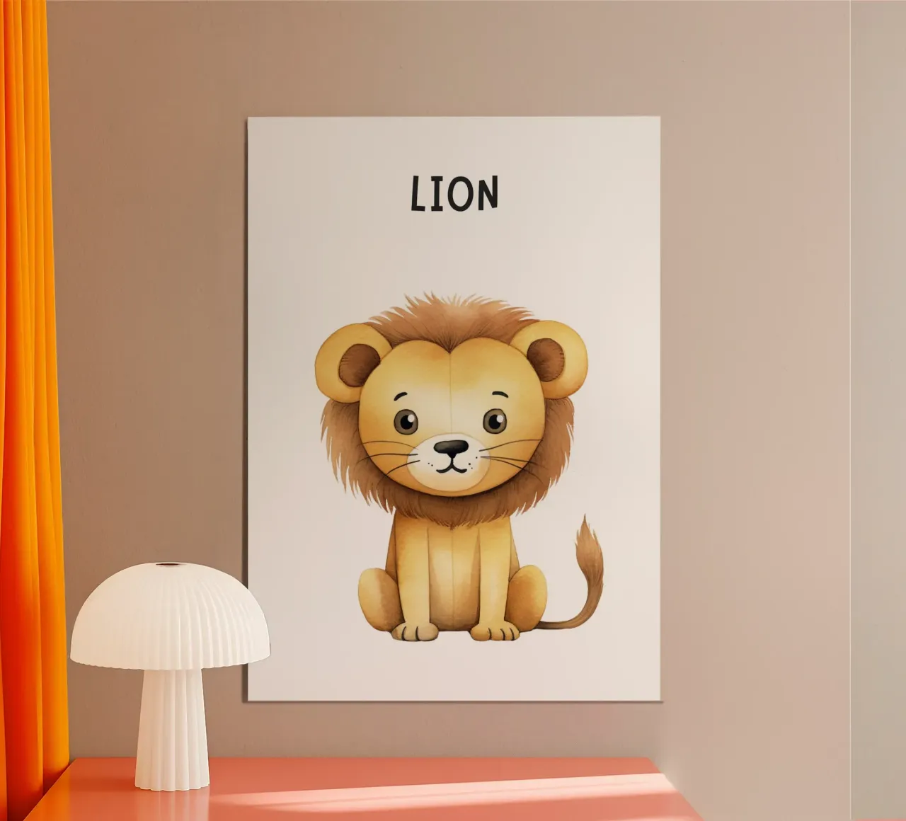 Stampa d'arte ad acquerello di un simpatico leone - Decorazioni per l'asilo nido e per bambini. poster con telaio in alluminio da ClubArt
