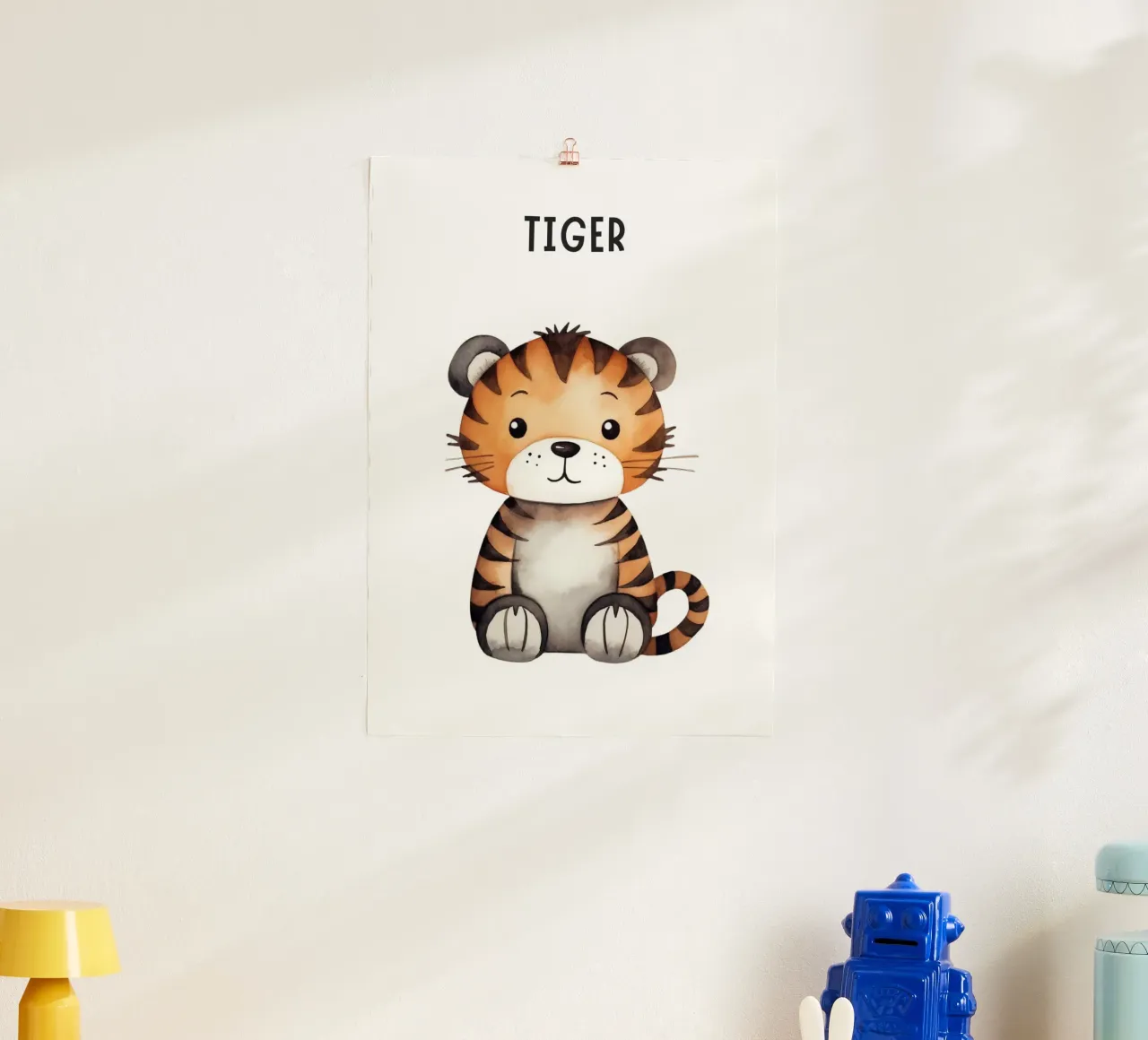 Stampa d'arte ad acquerello di una simpatica tigre - Cameretta per bambini e ragazzi D poster con telaio in alluminio da ClubArt