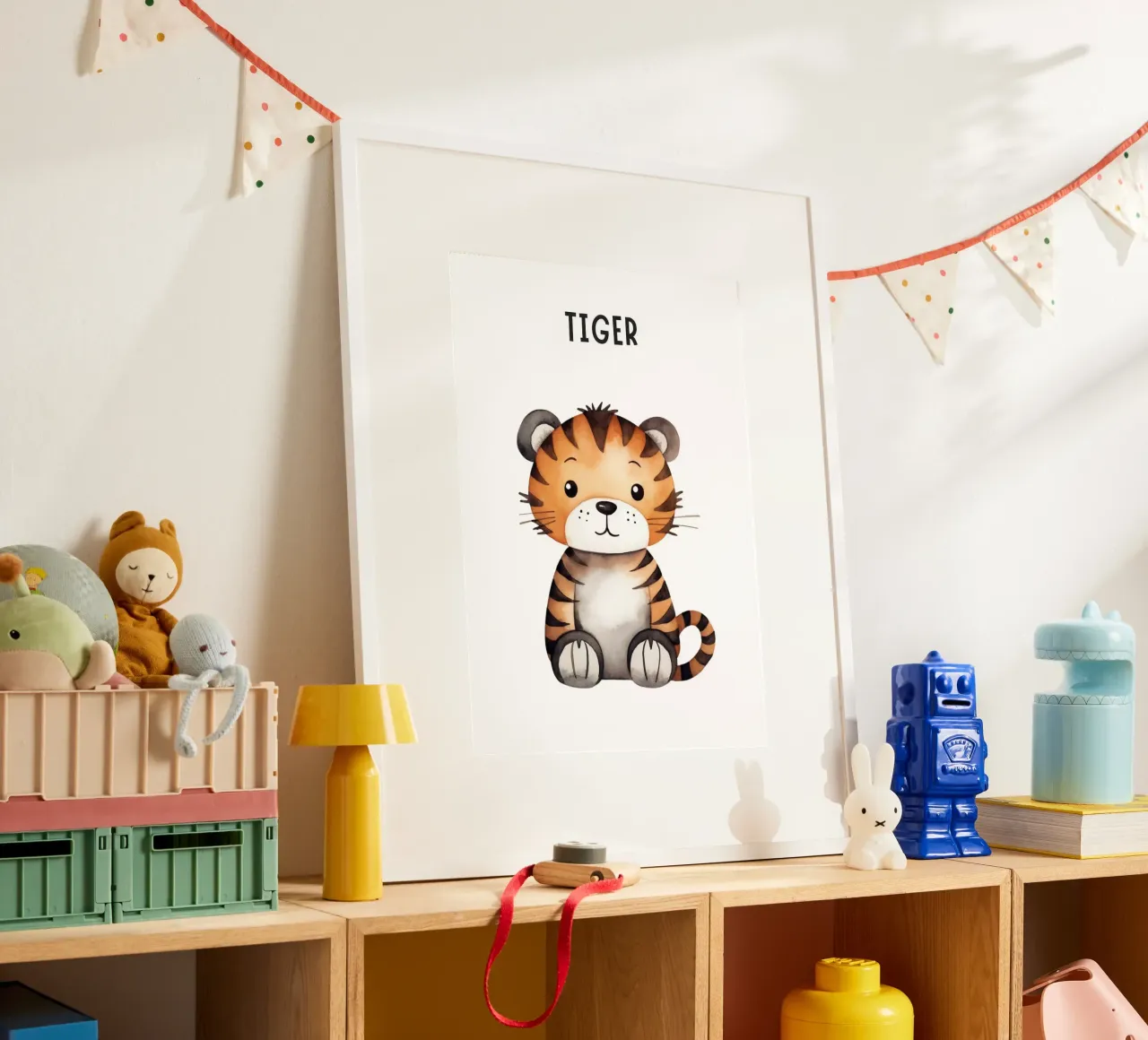 Stampa d'arte ad acquerello di una simpatica tigre - Cameretta per bambini e ragazzi D poster con telaio in alluminio da ClubArt