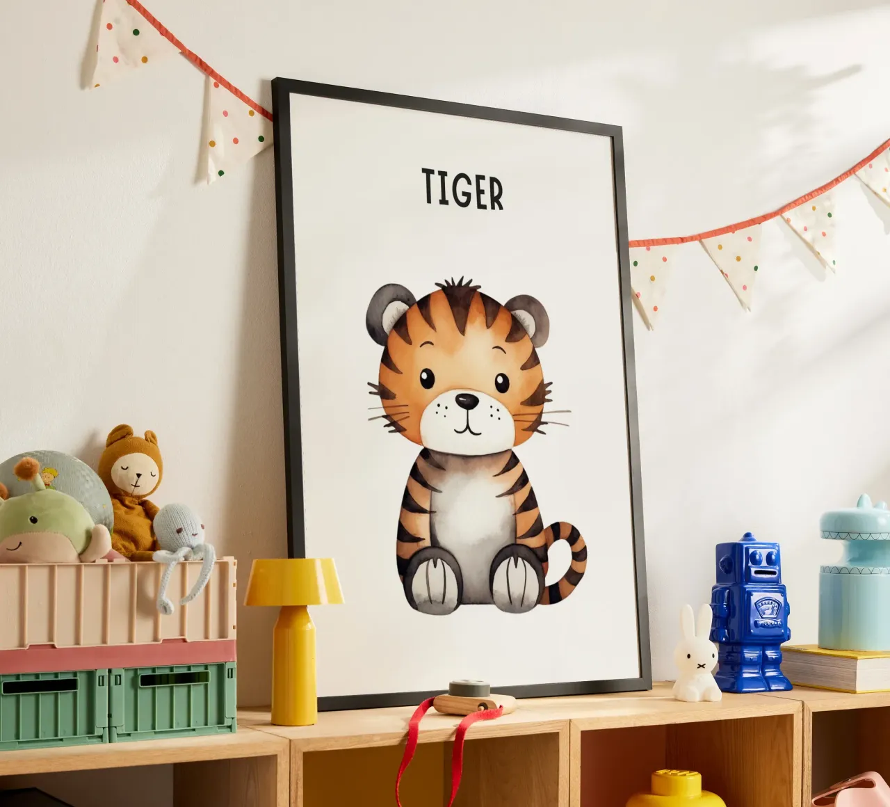 Stampa d'arte ad acquerello di una simpatica tigre - Cameretta per bambini e ragazzi D poster con telaio in alluminio da ClubArt